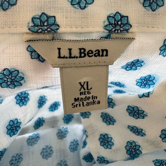 New L.L. Bean White 100% Linen Button Down Shirt Long Sleeve Floral Size XL NWOT - Picture 6 of 8